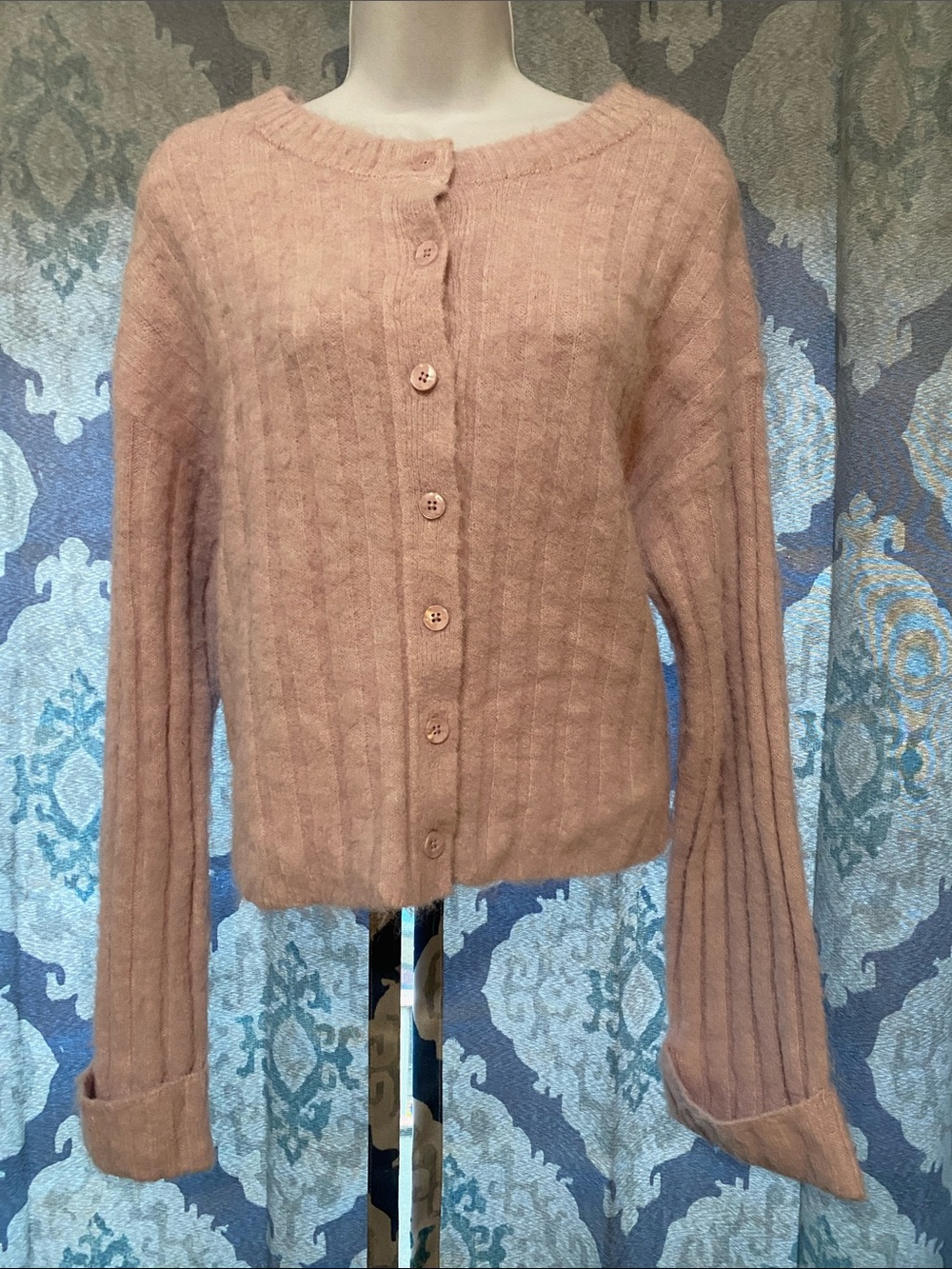 wild fable Blush Pink Button-Up Ribbed Women's Cardigan